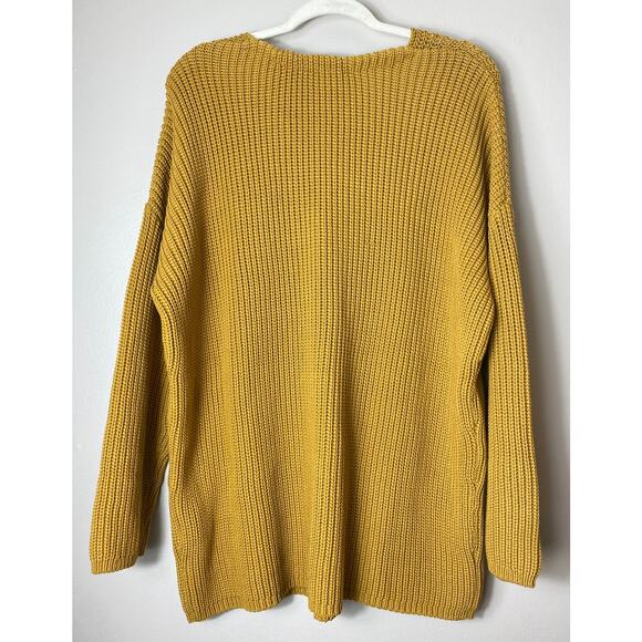 JENNI KAYNE SWEATER FISHERMAN ORGANIC COTTON MUSTARD MARIGOLD KNIT LONGLINE - Picture 4 of 13